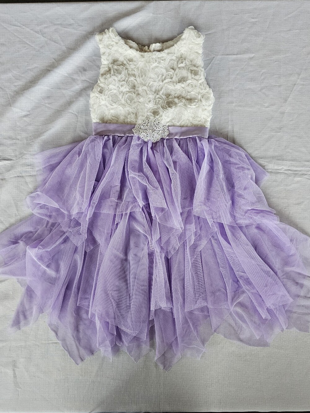 Emily Rose White Purple Tulle Layered Formal Easter Flower Girl Party Dress Sz 8